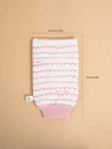 1pc Striped Pattern Exfoliating Bath Glove, Modern Polyester Dead Skin Remover Body Scrubber For Bathroom - Pink - View 3