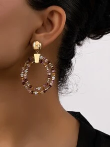 1對時尚串珠圓形耳墜適用於女士日常裝飾 - 彩色 - 查看 3