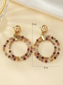 1對時尚串珠圓形耳墜適用於女士日常裝飾 - 彩色 - 查看 4