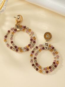 1對時尚串珠圓形耳墜適用於女士日常裝飾 - 彩色 - 查看 5