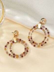 1對時尚串珠圓形耳墜適用於女士日常裝飾 - 彩色 - 查看 6