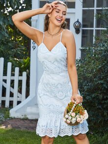 Eilly Bazar 荷葉邊蕾絲吊帶洋裝 - 淺藍色 - 查看 4