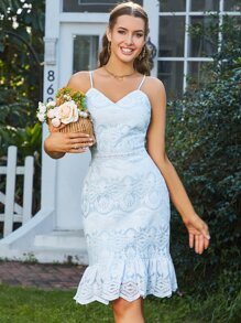 Eilly Bazar 荷葉邊蕾絲吊帶洋裝 - 淺藍色 - 查看 1