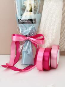 3rolls Solid Gift Wrapping Ribbon, Simple Polyester Gift Wrapping Tape For Flower, Gift - Multicolor - View 1