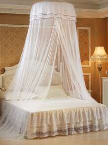 1pc Polyester Mosquito Net, Modern Lace Decor Bed Canopy For Bedroom - White - View 1