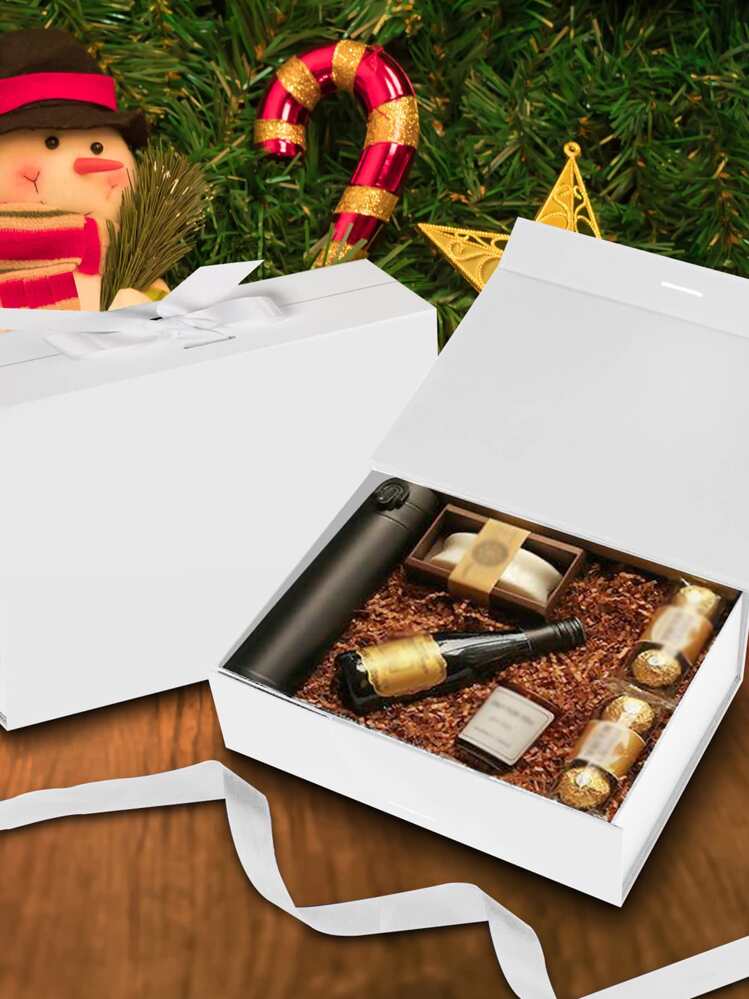 1 pieza/2 piezas - Caja de regalo blanca con tapa, caja plegable para propuesta a padrino de boda con cierre magnético, cajas de regalo para regalos, boda, cumpleaños, regreso a la escuela, Día de San Valentín - Blanco - Añade 5