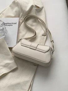Small Bag Buckle Decor Solid Color Shoulder Bag PU Leather Versatile Underarm Bag Magnet Zipper Stylish Minimalist Bag - White - View 5