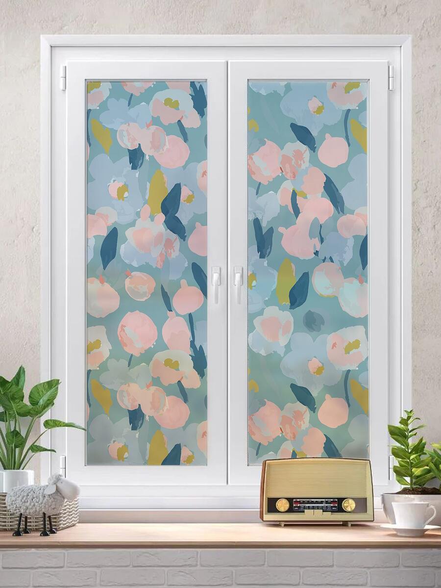 1 rollo Etiqueta de la ventana con patrón floral decorativo abstracto con patrón geométrico PVC para doméstico - Multicolor - Ver 1