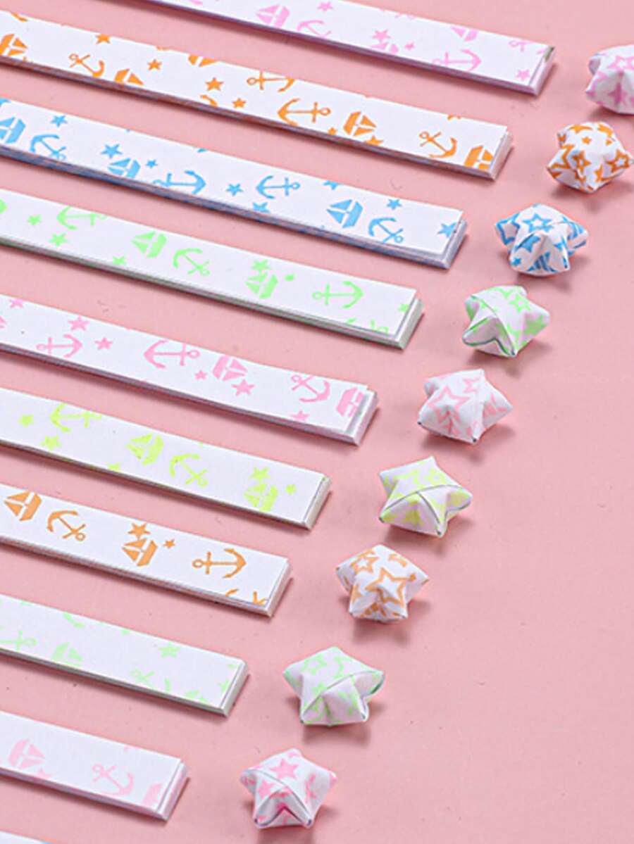 Papel de origami de estrellas barco & con patrón de ancla brillante en oscuro con estrella papel creativo multipropósito para artesanía de bricolaje en casa - Multicolor - Ver 1