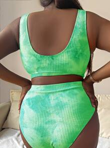 Slaydiva Summer Beach Plus Size Tie Dye Bikini Set - Green - View 2