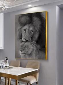 In Hình Sư Tử Có Khung Tranh, Động Vật Hiện Đại In Hình Nghệ Thuật Treo Tường Tranh Cho Trang Trí Tường Nhà - Đen và trắng - Xem 2