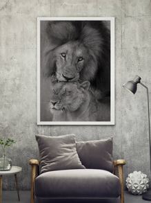 In Hình Sư Tử Có Khung Tranh, Động Vật Hiện Đại In Hình Nghệ Thuật Treo Tường Tranh Cho Trang Trí Tường Nhà - Đen và trắng - Xem 4
