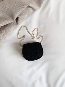 女孩鱷魚壓紋馬鞍包滌綸黑色鏈條 - 黑色 - 查看 4