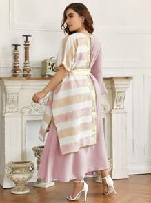 Al Najma Plus Striped Print Belted Dress - Pink - View 2