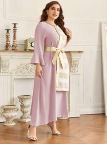 Al Najma Plus Striped Print Belted Dress - Pink - View 4