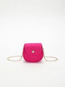 女孩鱷魚壓紋馬鞍包螢光紅前衛滌綸鏈條