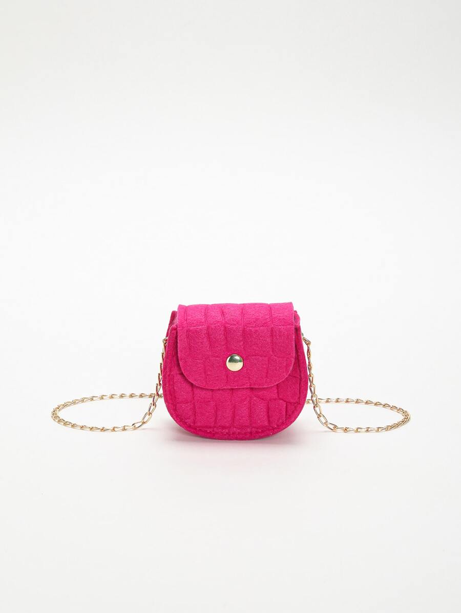 女孩鱷魚壓紋馬鞍包螢光紅前衛滌綸鏈條