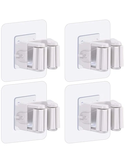 4pcs Punch-free Mop Holder, Modern Plastic Mop and Broom Holder For Bathroom