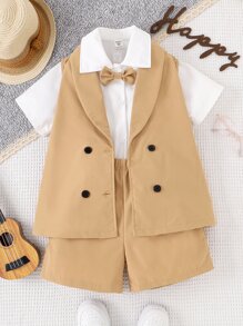 男孩前蝴蝶結襯衫和短褲和馬甲西裝外套 - 彩色 - 查看 1