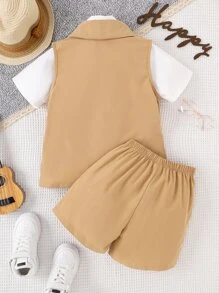 男孩前蝴蝶結襯衫和短褲和馬甲西裝外套 - 彩色 - 查看 2