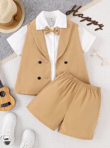 男孩前蝴蝶結襯衫和短褲和馬甲西裝外套 - 彩色 - 查看 3