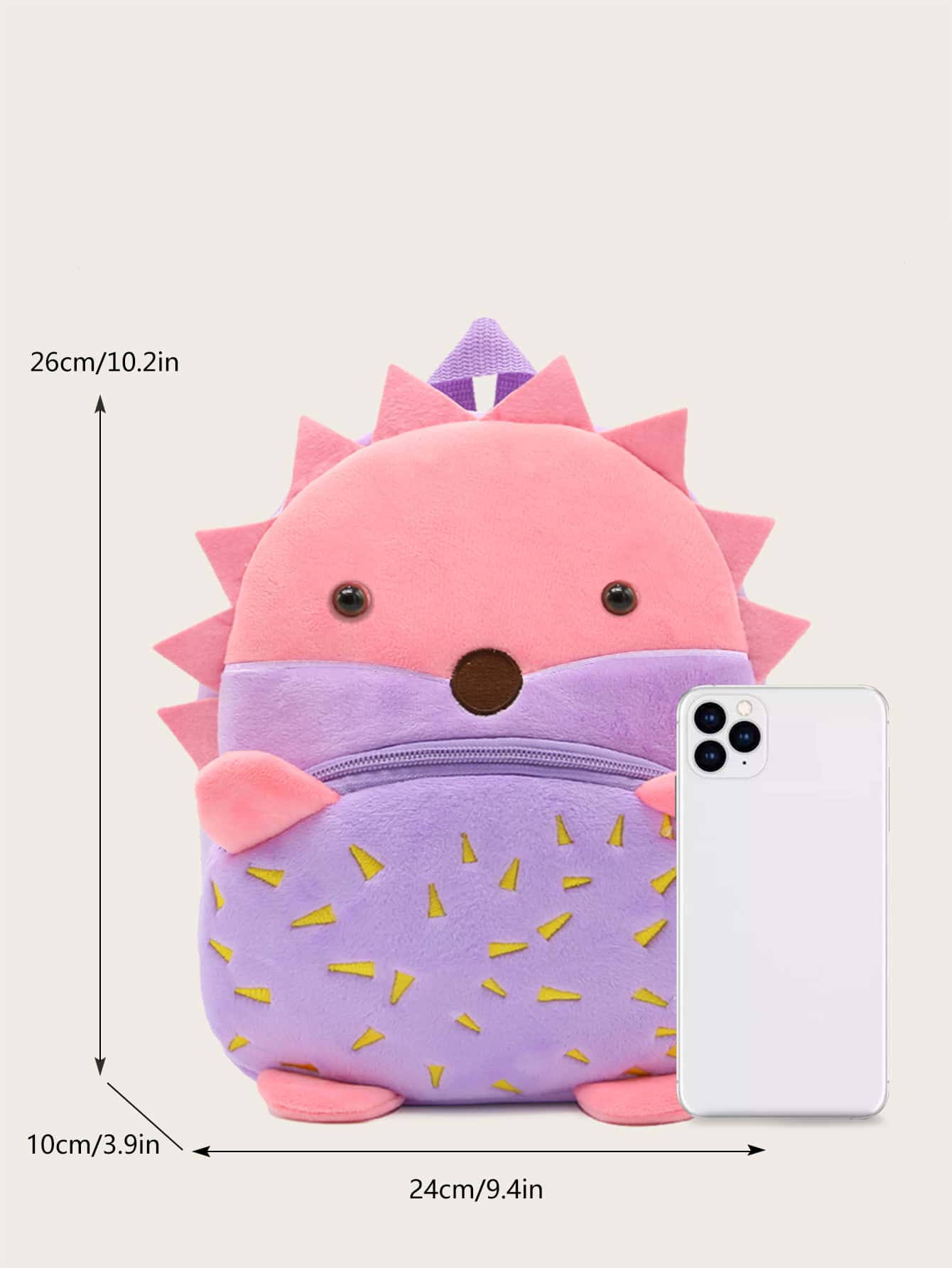 1 pieza Mochila de peluche de erizo morado de dibujos animados, adecuada para niños y niñas de 2 a 4 años para jugar - Púrpura malva - Ver 2