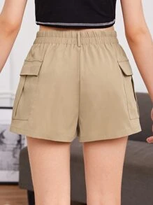 SHEIN 青少年女孩側翻蓋口袋工裝短褲