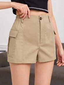 SHEIN 青少年女孩側翻蓋口袋工裝短褲