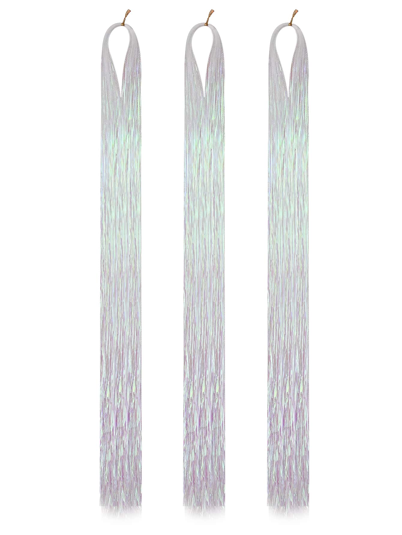 3pcs Long Straight Tinsel Synthetic Hair Extension - White - View 1