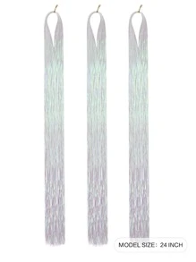 3pcs Long Straight Tinsel Synthetic Hair Extension - White - View 2
