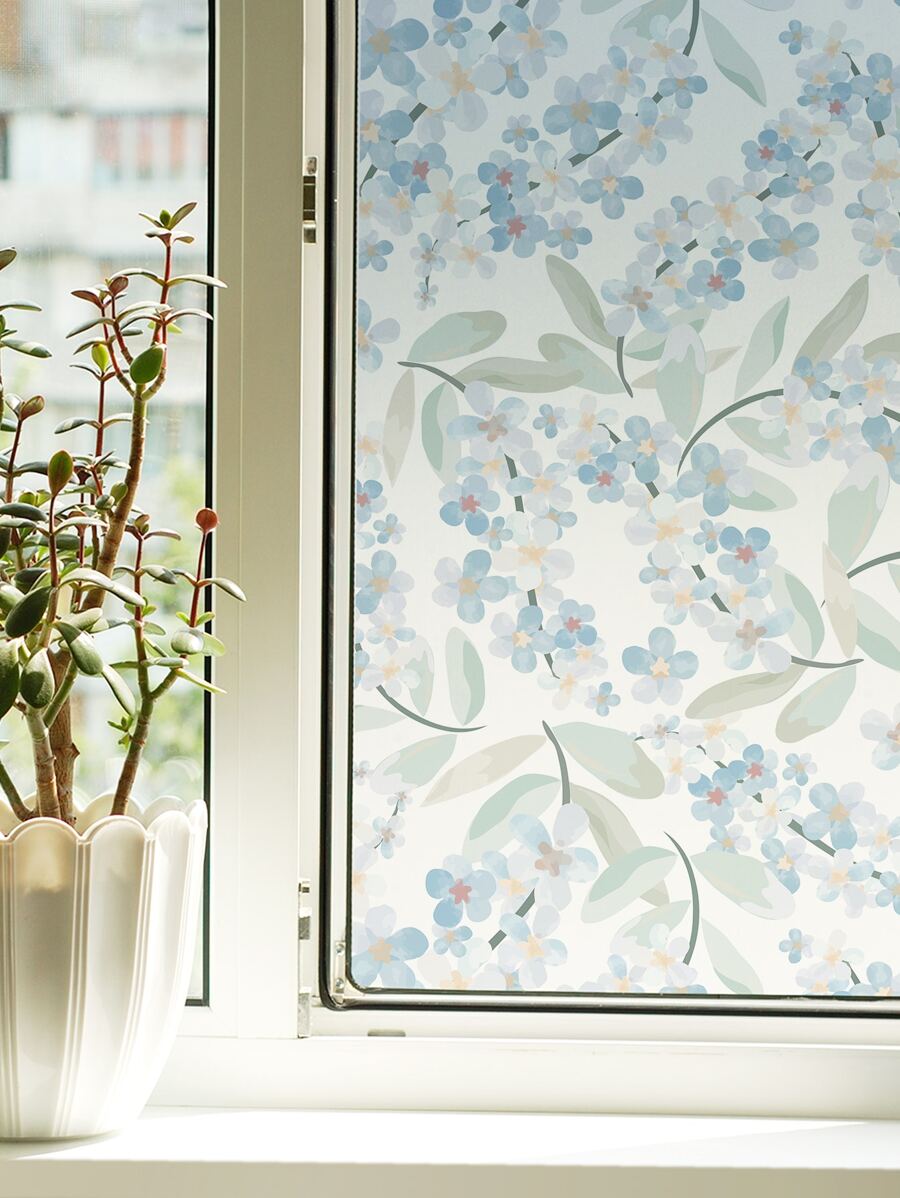 1roll Floral Pattern Decorative Film, Modern Waterproof Watercolor Flower Print Window Sticker For Household - Multicolor - View 1