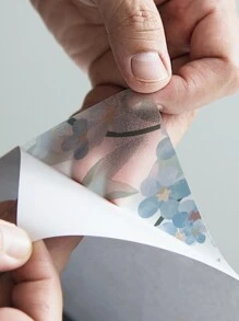 1roll Floral Pattern Decorative Film, Modern Waterproof Watercolor Flower Print Window Sticker For Household - Multicolor - View 2