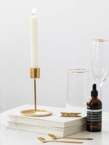 1pc Iron Candle Holder, Minimalist Golden Iron Candle Stand For Dinner Table - Gold - View 1