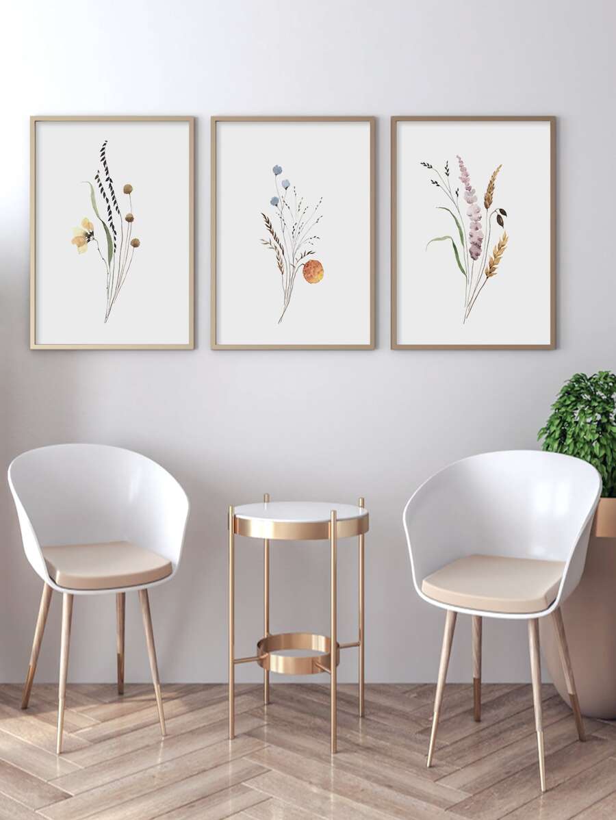 3pcs/set Plant Print Unframed Painting, Modern Line Leaf Print Wall Art Painting For Home Wall Decor - Multicolor - View 1