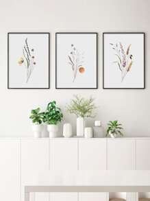 3pcs/set Plant Print Unframed Painting, Modern Line Leaf Print Wall Art Painting For Home Wall Decor - Multicolor - View 5