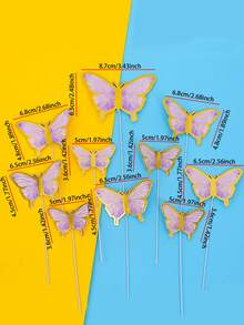 10入組隨機蝴蝶設計蛋糕裝飾 - 彩色 - 查看 2