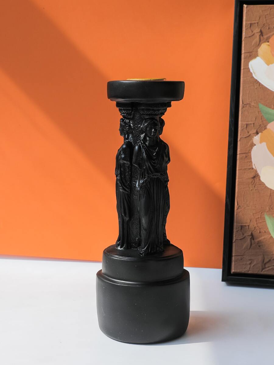 1pc Roman Column Shaped Candle Holder, Modern Black Figure Design Candle Stand For Home - Black - View 1