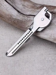 1pc 6 In 1 Key Design Stainless Steel Multifunction Foldable Car Repair Tool - Silver - View 1