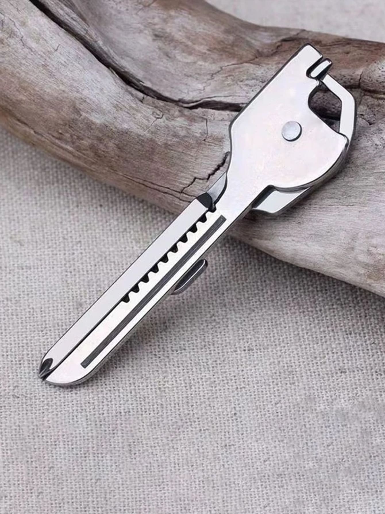 1pc 6 In 1 Key Design Stainless Steel Multifunction Foldable Car Repair Tool - Silver - View 1