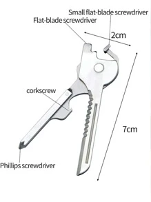 1pc 6 In 1 Key Design Stainless Steel Multifunction Foldable Car Repair Tool - Silver - View 3