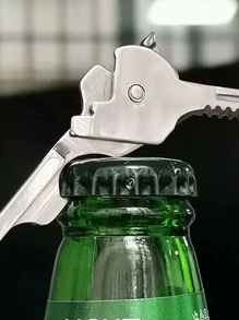 1pc 6 In 1 Key Design Stainless Steel Multifunction Foldable Car Repair Tool - Silver - View 5