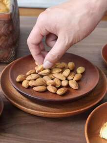 1pc Wooden Round Plate, Boho Wooden Pattern Round Shaped Food Plate For Household - Brown - View 7