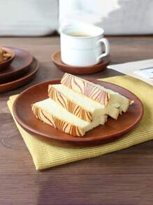 1pc Wooden Round Plate, Boho Wooden Pattern Round Shaped Food Plate For Household - Brown - View 8