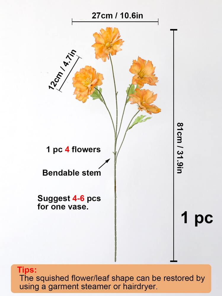 1 pieza Flor artificial, flor falsa de plástico simple para decoración del hogar, Día de San Valentín, regalo - Naranja - Añade 3