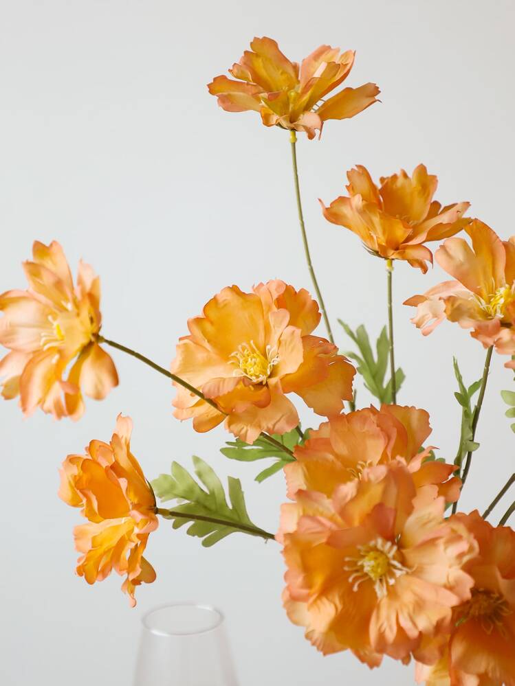 1 pieza Flor artificial, flor falsa de plástico simple para decoración del hogar, Día de San Valentín, regalo - Naranja - Añade 5