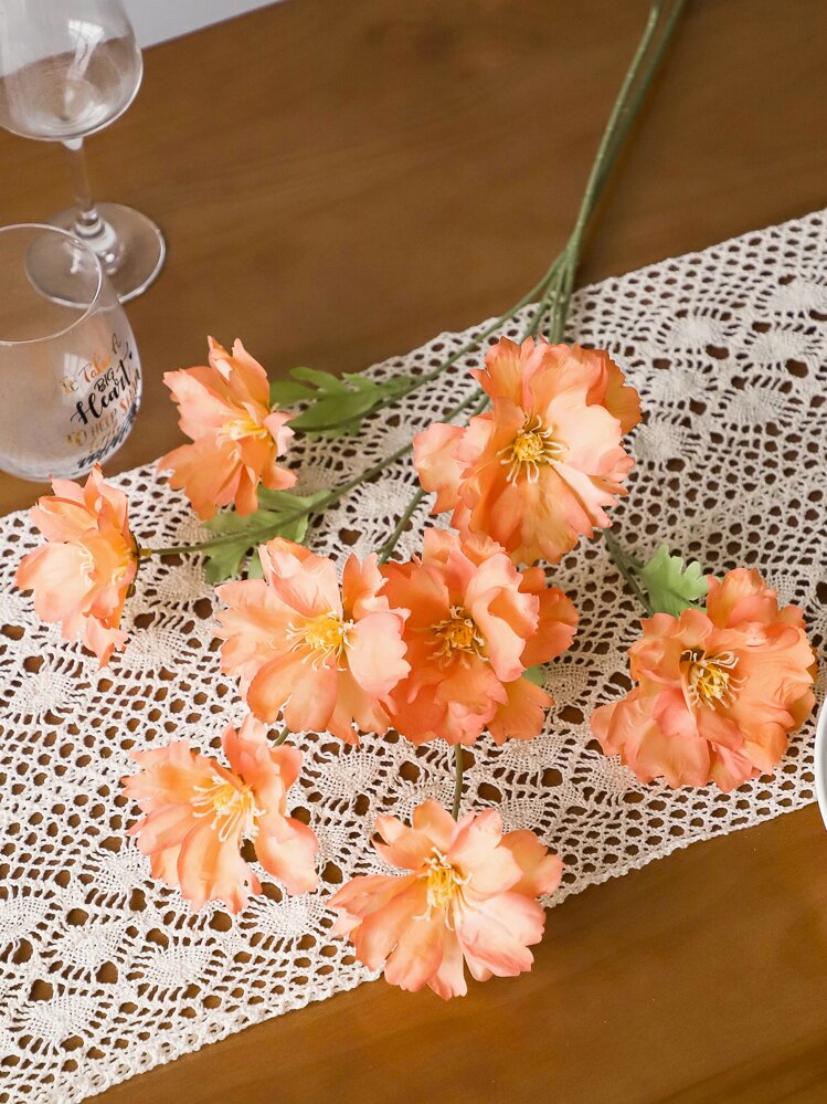 1 pieza Flor artificial, flor falsa de plástico simple para decoración del hogar, Día de San Valentín, regalo - Naranja - Añade 6