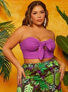 SHEIN SXY Plus Tie Front Tube Top - Purple - View 1