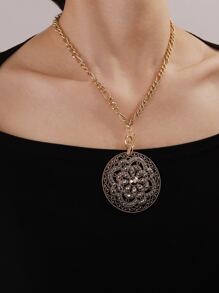 1入組復古鋅合金水鑽花朵墜飾項鍊適用於女士日常裝飾