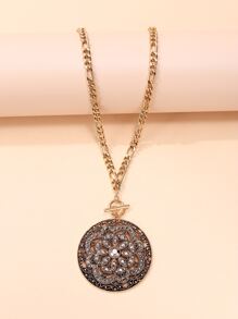 1入組復古鋅合金水鑽花朵墜飾項鍊適用於女士日常裝飾