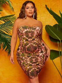 SHEIN SXY Plus Tie Dye Tube Bodycon Dress - Multicolor - View 3